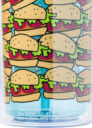 Silver Buffalo Spongebob Squarepants Smiling Krabby Patties Plastic Tall Cold Cup With Lid and Straw, 20 Ounces