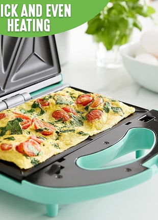 GreenLife Electric Waffle Sandwich Maker, Toaster, Panini Press with Healthy Ceramic Nonstick Plates, Perfect for Tuna Melts, Crispy Rice, Grilled Cheese, LED Indicator Light, PFAS-Free, Turquoise