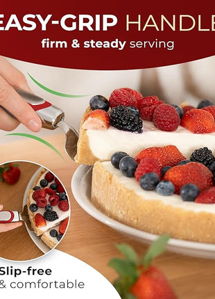 Orblue Pie Server, Essential Kitchen Tool, Serrated on Both Sides, Great for Right or Left Handed Chef, Stainless Steel Flatware, Cake Cutter, Red
