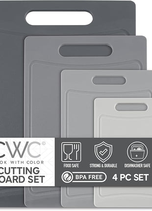 COOK WITH COLOR Non-Slip Cutting Board Set – Kitchen Essentials with Easy Grip Handle for Meat, Veggies, and Fruits, 4 Cutting Boards, Gray-New