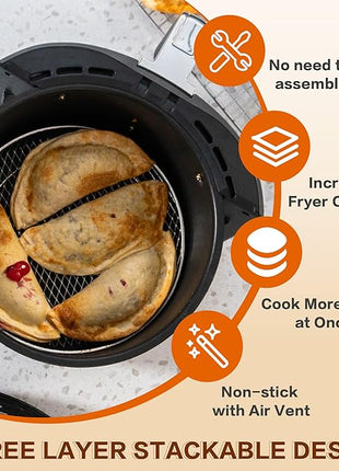 7.8" Air Fryer Accessories, 3 Stackable Racks for Instant Vortex, Nuwave Air Fryer, Ninja Foodi Grill, Multi-Layer 304 Stainless Steel Grill Rack, Fits 5.8 QT Air Fryer Oven