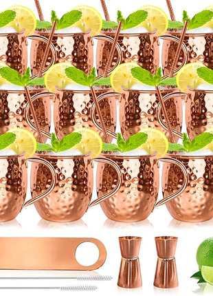 LINALL Moscow Mule Copper Mugs- Set of 12 Copper Plated Stainless Steel Mug 18oz, for Chilled Drinks (12 pcs)