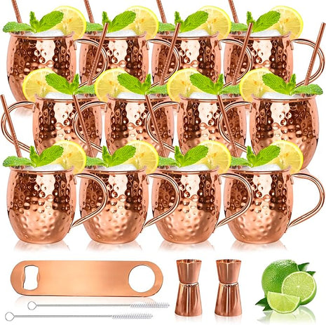 LINALL Moscow Mule Copper Mugs- Set of 12 Copper Plated Stainless Steel Mug 18oz, for Chilled Drinks (12 pcs)