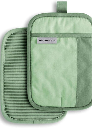 KitchenAid Beacon Two-Tone Non-Slip Pot Holder Set, Pistachio/Graphite Green, 7"x10", 2 Piece