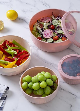 COOK WITH COLOR Prep Bowls with Lids- Wide and Deep Nesting Plastic Small Mixing Bowl Set with Lids, 12 Piece Set - Wide Bowls, Pink