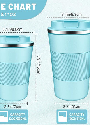 Insulated Coffee Tumblers with Flip Lid 12oz / 17oz, Stainless Steel Travel Coffee Mug Leak Proof, Vacuum Insulated Coffee Mug Reusable Cup, Keeps Cold and Hot for Coffee Tea