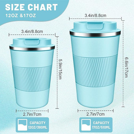 Insulated Coffee Tumblers with Flip Lid 12oz / 17oz, Stainless Steel Travel Coffee Mug Leak Proof, Vacuum Insulated Coffee Mug Reusable Cup, Keeps Cold and Hot for Coffee Tea