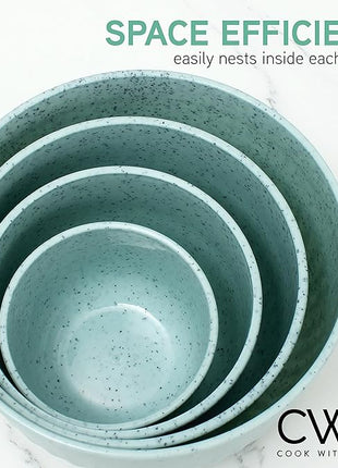 COOK WITH COLOR Prep Bowls with Lids- Wide and Deep Nesting Plastic Small Mixing Bowl Set with Lids, 8 Piece Set - Deep Bowls, Speckled Mint