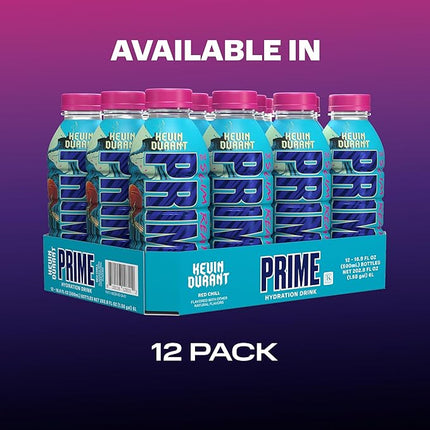 PRIME Hydration KEVIN DURANT Sports Drinks, Electrolyte Enhanced for Replenishing Fluids 250mg BCAAs, B Vitamins, Antioxidants, Low Sugar, 16.9 Fl Oz, 12 Pack