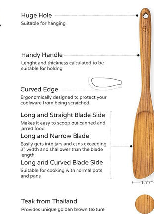 FAAY Jar Spoon, 12" Mixed Bowl Wooden Spoons for Cooking, Handmade Teak Wooden Spoon, Healthy Utensils, Suitable for Right Hand.