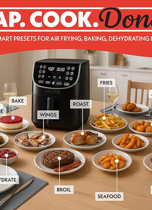 Gourmia Air Fryer - 7 Qt Large Capacity, FryForce 360º, Digital Display with 12 Presets, Roast, Bake, Broil, Dehydrate, Dishwasher Safe Accessories, Black