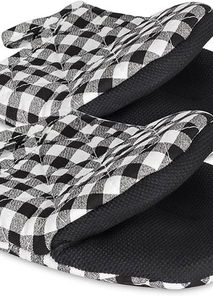 1 Pair Short Oven Mitts, Heat Resistant Silicone Kitchen Mini Oven Mitts for 500 Degrees, Non-Slip Grip Surfaces and Hanging Loop Gloves, Baking Grilling Barbecue Microwave Machine Washable