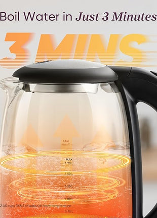 Cosori Electric Kettle, No Plastic Filter & Spout, 1.8Qt Tea Kettle & Hot Water Boiler For Coffee & Tea, Water Heater & Teapot, Automatic Shut Off, Borosilicate glass, Black, 1500W