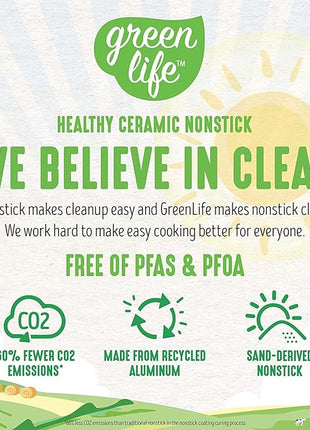 GreenLife Nonstick 8" Frying Pan Skillet, Non-Toxic PFAS-Free Ceramic Nonstick, Dishwasher & Oven Safe, Stay-Cool Handles, Wobble Free, Turquoise