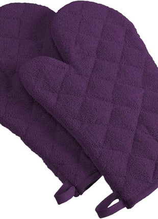 DII Basic Terry Collection 100% Cotton Quilted, Oven Mitt, Eggplant, 2 Piece