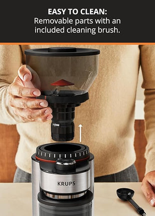 KRUPS Flat Burr Coffee Grinder Electric, 18 Adjustable Grind Settings, 2-20 Cups per Grind, Single Touch, Coffee Bean and Spice Grinder, Stainless Steel, Black