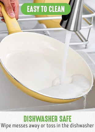 GreenLife Soft Grip Healthy Ceramic Nonstick, 12" Frying Pan Skillet with Lid, PFAS-Free, Dishwasher Safe, Yellow
