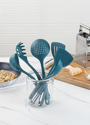 Restaurantware-Met Lux Kitchen Utensil Set, 1 Silicone Utensil Set - Consists 6 Pieces, High-Heat Tolerance, Teal Silicone Kitchen Utensils, For No-Stick Cookware