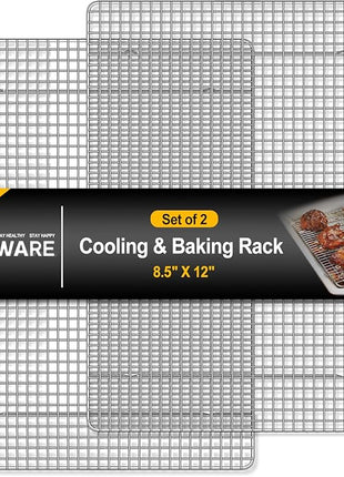 Hiware 2-Pack Cooling Racks for Baking - 8.5" x 12" - Quarter Size - Stainless Steel Wire Cookie Rack Fits Quarter Sheet Pan, Oven Safe for Cooking, Roasting, Grilling