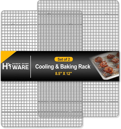 Hiware 2-Pack Cooling Racks for Baking - 8.5" x 12" - Quarter Size - Stainless Steel Wire Cookie Rack Fits Quarter Sheet Pan, Oven Safe for Cooking, Roasting, Grilling