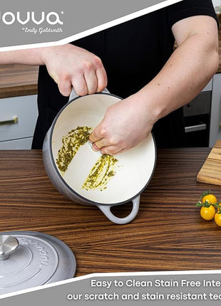 Cast Iron Pot with Lid – Non-Stick Ovenproof Enamelled Casserole Pot, Oven Safe up to 500° F – Sturdy Dutch Oven Cookware – Grey, 5-Quart, 24cm – by Nuovva