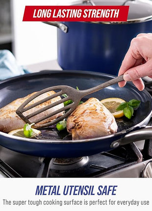 Blue Diamond 20 Piece Nonstick Cookware Set, Diamond Ceramic Pots & Pans, Dishwasher & Metal Utensil Safe, Non Toxic PFAS-Free, Kitchen Cooking Sauce & Saute Pans, Oven & Broiler to 600F, Blue