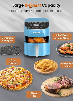 Nuwave Brio Plus Air Fryer 8 Qt, New & Improved, PFAS-FREE, 7 Digital One-Touch Cook Functions that AIR FRY, BAKE, ROAST, DEHYDRATE, TOAST, REHEAT, PREHEAT, 150 Presets, 50°F~400°F (Cozy Blue)
