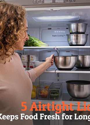 Priority Chef Premium Mixing Bowls With Airtight Lids Set, Thicker Stainless Steel Mixing Bowl Set, Large Prep Metal Bowls with Lids, Nesting Bowls for Kitchen, 1.5/2/3/4/5 Qrt, Green