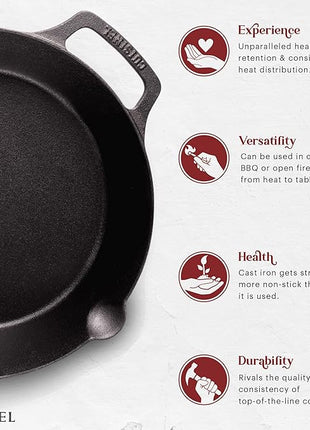 Cast Iron Skillet Set - 8"+10"+12"-Inch Dual Handle Frying Pans + Glass Lids + Silicone Handle Holder Covers - Pre-seasoned Oven Safe Cookware - Indoor/Outdoor Use - Grill, Stovetop, Induction Safe