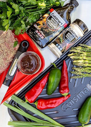 Cuisinart Grilling Prep & Serve Trays, 17x10.5 inch BBQ Tray Safe for Food Handling, 2 Dishwasher Safe Nesting Trays Black & Red, Perfect Grilling Accessories for Cooked & Raw Meat, Fits 6 Burgers