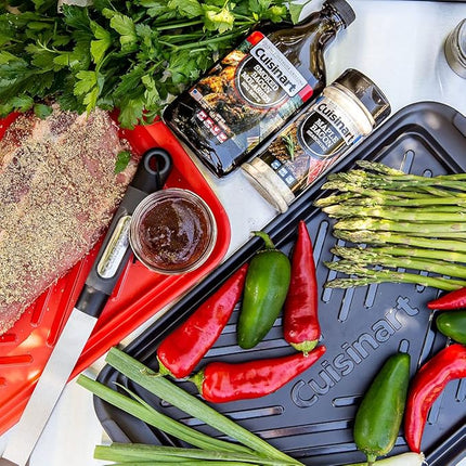 Cuisinart Grilling Prep & Serve Trays, 17x10.5 inch BBQ Tray Safe for Food Handling, 2 Dishwasher Safe Nesting Trays Black & Red, Perfect Grilling Accessories for Cooked & Raw Meat, Fits 6 Burgers