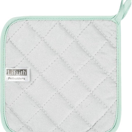 100% Cotton Kitchen Everyday Basic Terry Pot Holder Heat Resistant Coaster Potholder for Cooking and Baking Set of 5 Mint Green