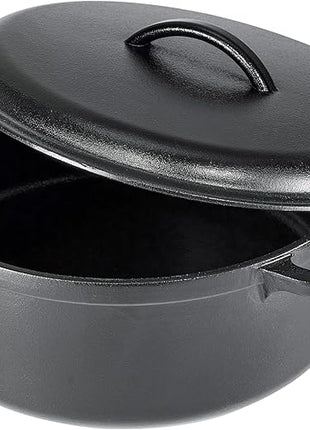 Amazon Basics Round Pre-Seasoned Cast Iron Dutch Oven Pot with Lid and Dual Handles, Heavy-Duty & Large, 7-Quart, Black