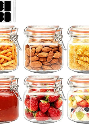 Encheng 25 oz Glass Jars With Airtight Lids And Leak Proof Rubber Gasket,Wide Mouth Mason Jars With Hinged Lids For Kitchen Canisters 750ml, Glass Storage Containers 6 Pack