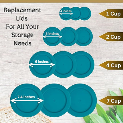 1, 2, 4 & 7 Cup Turquoise Replacement Lids/Covers for Pyrex, Anchor Hocking & KlareWare Storage Bowls *Lids Only Glass Container Not Included* (12 Pack *Three of Each Size*)