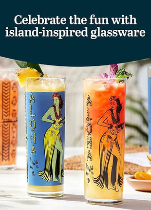 Libbey Zombie Clear Glass Tumbler Set, Vintage-Style Tiki Drinking Glasses Set of 4, Exotic, Tall Drinking Glass Cups for Backyard Luau or Pool Party