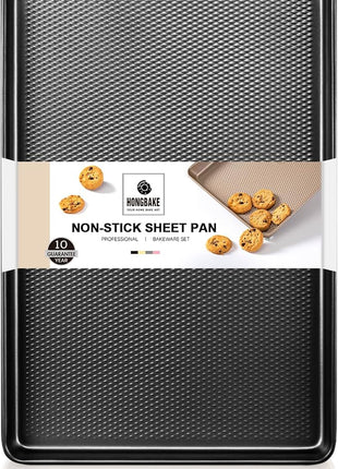 HONGBAKE Jelly Roll Pan 15x10, Cookie Sheets for Baking with Diamond Texture, Baking Sheets Non Stick, Non Toxic Oven Trays for Cooking, Heavy Duty 57% Thicker Carbon Steel, Dark Gray