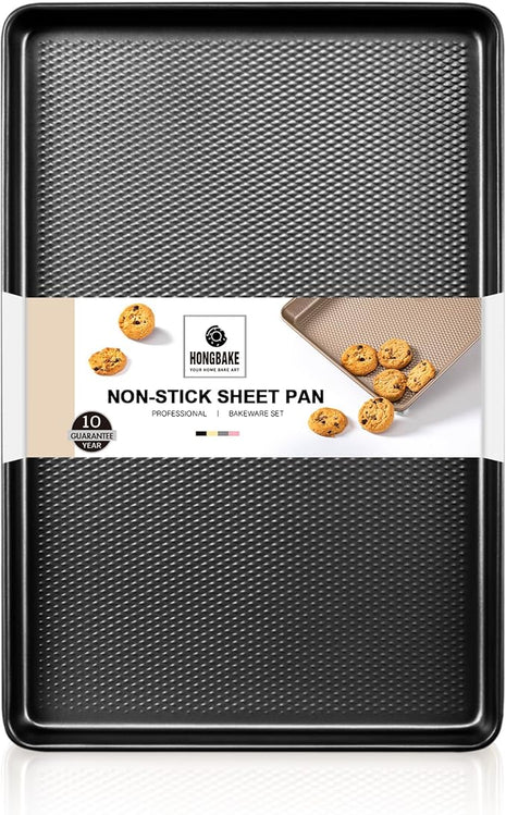 HONGBAKE Jelly Roll Pan 15x10, Cookie Sheets for Baking with Diamond Texture, Baking Sheets Non Stick, Non Toxic Oven Trays for Cooking, Heavy Duty 57% Thicker Carbon Steel, Dark Gray