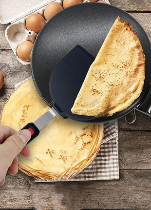 Silicone Spatula Set of 2 for Nonstick Cookware,Tenta Tenta Kitchen Slotted Angle Round Pancake Spatulas 600°F Heat Resistant Classic Rubber Spatula Set For Cooking-Grey/Black