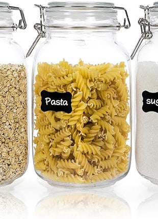 CHEFSTORY 50oz Airtight Glass Jars with Lids, 3 PCS Food Storage Canister for Kitchen & Pantry Organization, Square Mason Jar Containers for Storing Sugar, Flour, Cereal,Coffee,Cookies