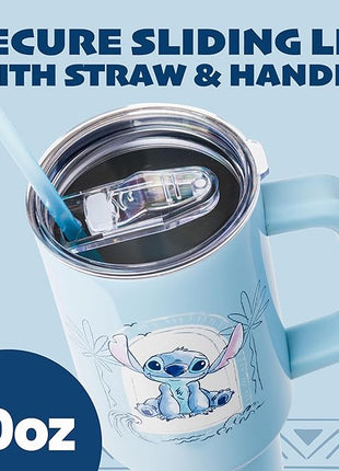 Silver Buffalo Disney Lilo & Stitch Minimalistic Design Ocean & Tropical Stainless Steel Tumbler with Handle and Straw, Fits in Standard Cup Holder, 40 Ounces (Pack of 12)