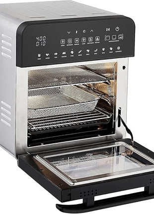 GoWISE USA 14.7-Quart Air Fryer Grill with Dual Heating Elements & Oven with Rotisserie, Dehydrator, Preheat and Broil Functions + 11 Accessories with 2 Recipe Books (Stainless Steel/Black), Ultimate