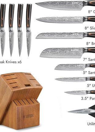 Yatoshi Professional Kitchen Knife Set, 15 Pieces, High Carbon Stainless Steel, Ergonomic Handle