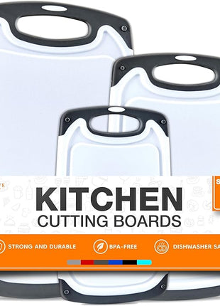 Cutting Boards for Kitchen - BPA-Free Chopping Board - Different Sizes & Non Slip Handles - Reversible, Large Cutting Board Set - Unique Gifts for Cooks Who Have Everything - 3-Pack Gray