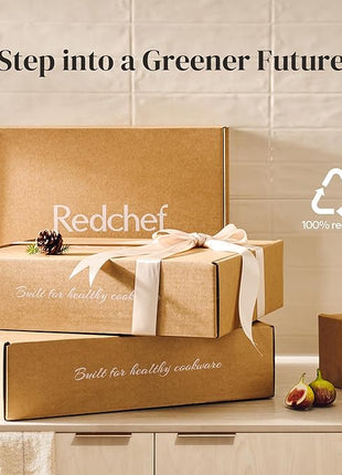 Redchef Ceramic Non Stick Egg Pans, Nonstick Frying Pan Skillet, 8 inch Cooking Pan Non Toxic with Stay Cool Handle for Induction, PTFE & PFAS & PFOA Free, Dishwasher/Oven Safe (Beige White)