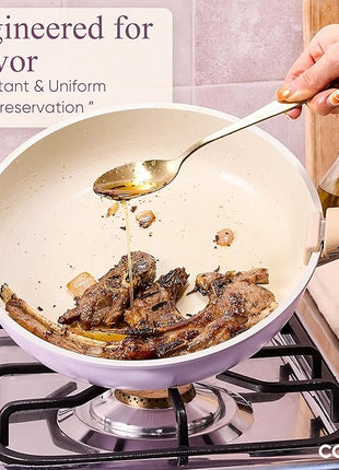 CAROTE Pots and Pans Set Non Stick, Cookware Sets, 19pcs Kitchen Set, Oven/Fridge Safe, Space Saving Pots Set, Nonstick Set with Versatile Removable/Detachable Handle, Induction RV Set, Purple