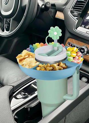 Snack Bowl for Stanley Cup 40 oz with Handle-Perfectly Compatible with Stanley Quencher H2.0 Tumbler 40 oz with Handle, Reusable Silicone Snack Tray, Stanley cup accessories (Blue Snack Bowl)
