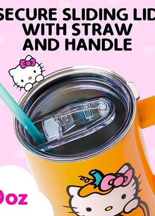 Silver Buffalo Sanrio Hello Kitty Halloween Jack-O-Lantern Stainless Steel Tumbler with Handle and Straw, Fits in Standard Cup Holder, 40 Ounces