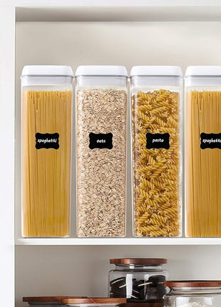 Vtopmart 4 PCS Airtight Food Storage Containers, BPA Free Plastic Spaghetti Pasta Containers with Easy Lock Lids, for Kitchen Pantry Organization and Storage, Include 24 Labels, 1.8L