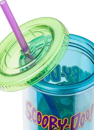 Silver Buffalo Scooby-Doo Plastic Tall Cold Cup with Lid and Straw Featuring Scooby-Doo and Shaggy, 20 Ounces